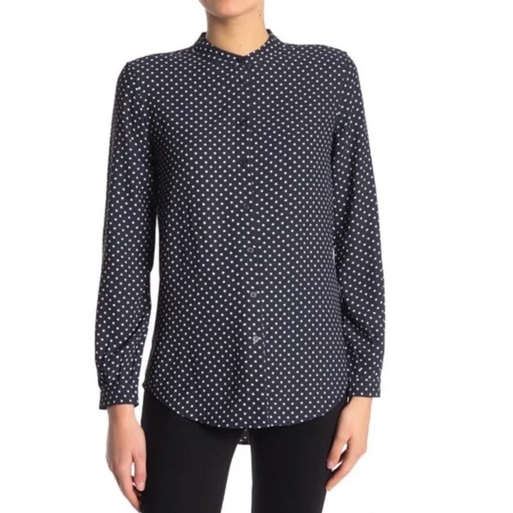 Equipment Femme Henri Eclipse Polka Dot Burst Blouse Black Banded Collar NWT-L